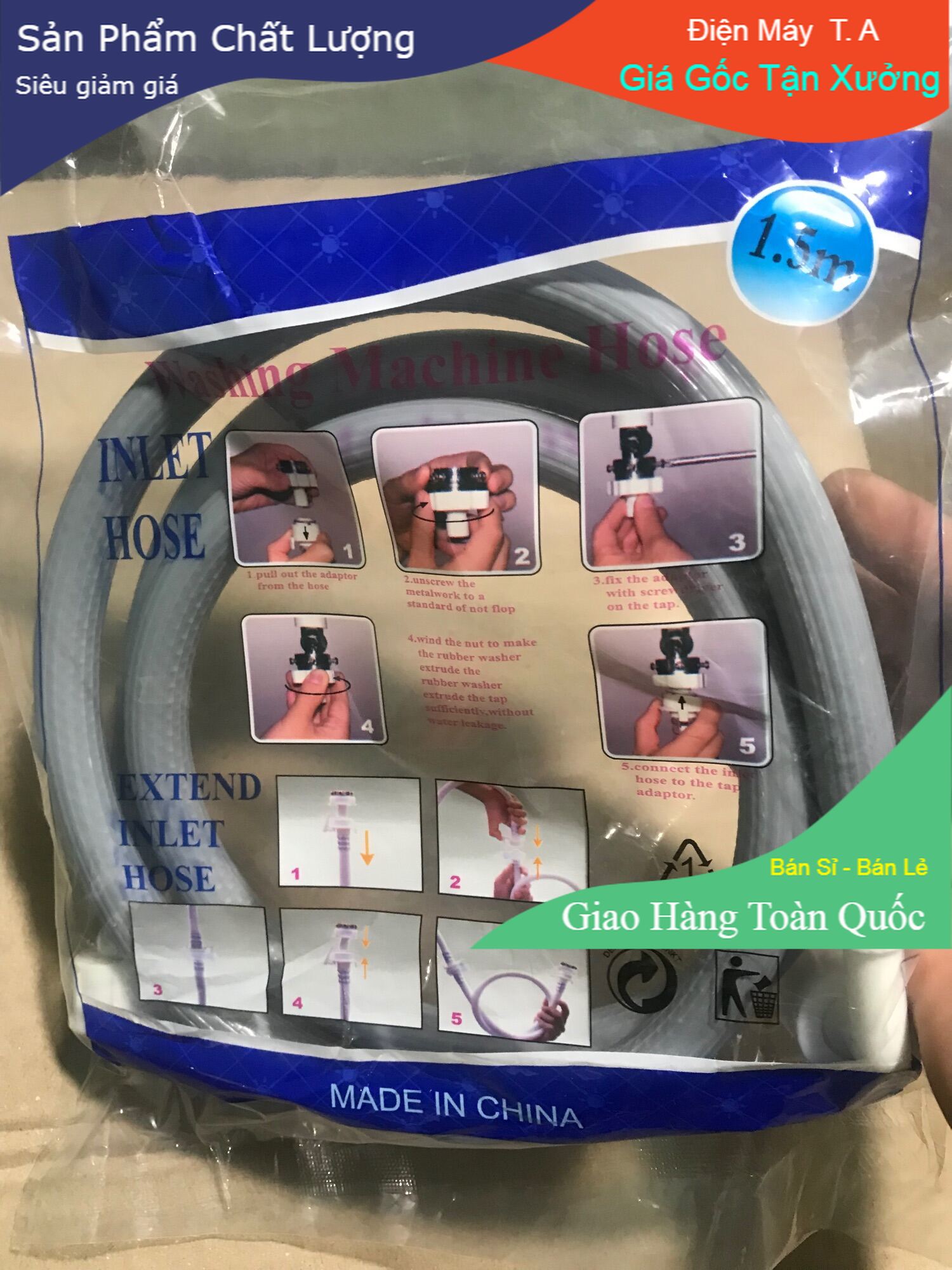 Dây cấp nước máy giặt cửa ngang dài 1,5m