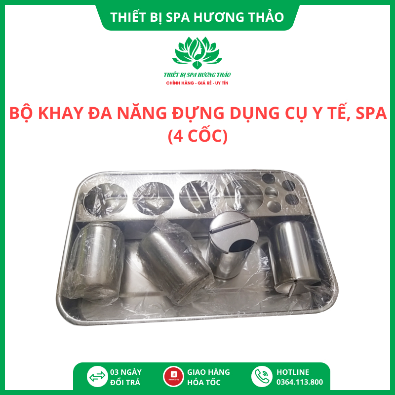 Bộ khay inox đa năng 4 cốc (dùng trong y tế spa thẫm mỹ viện)