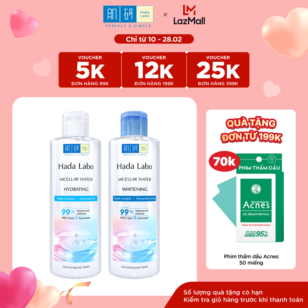 [VB] Bộ 2 Nước tẩy trang sạch sâu Hada Labo Micellar Water ( Nước tẩy trang sạch sâu dưỡng trắng 240 ml + Nước tẩy trang sạch sâu dưỡng ẩm 240 ml)