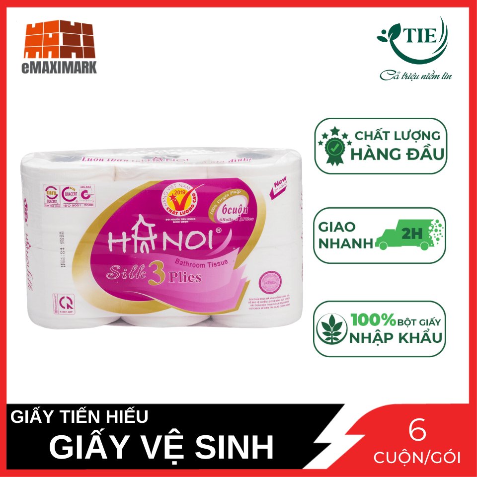 Giấy vệ sinh hà nội silk tím có lõi bịch 6 cuộn