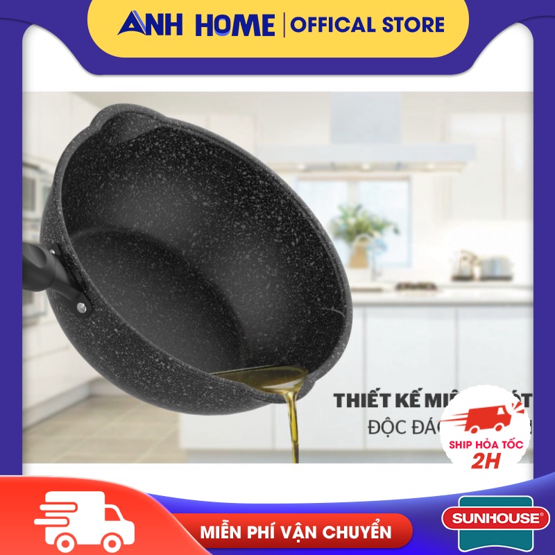 Chảo sâu lòng miệng rót chống dính vân đá sunhouse 20 26 28 30 cm - gia dụng anh home cao cấp