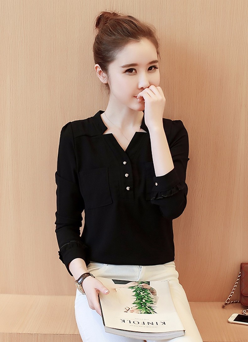 BÁN LẺ GIÁ SỈ. Áo Sơ Mi Nữ Kiểu Cổ V Cài Nút 2 túi