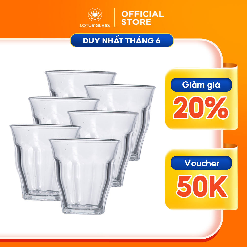 Bộ 6 cốc uống cafe thủy tinh lotus glass vtc412 trong suốt cao cấp, an toàn