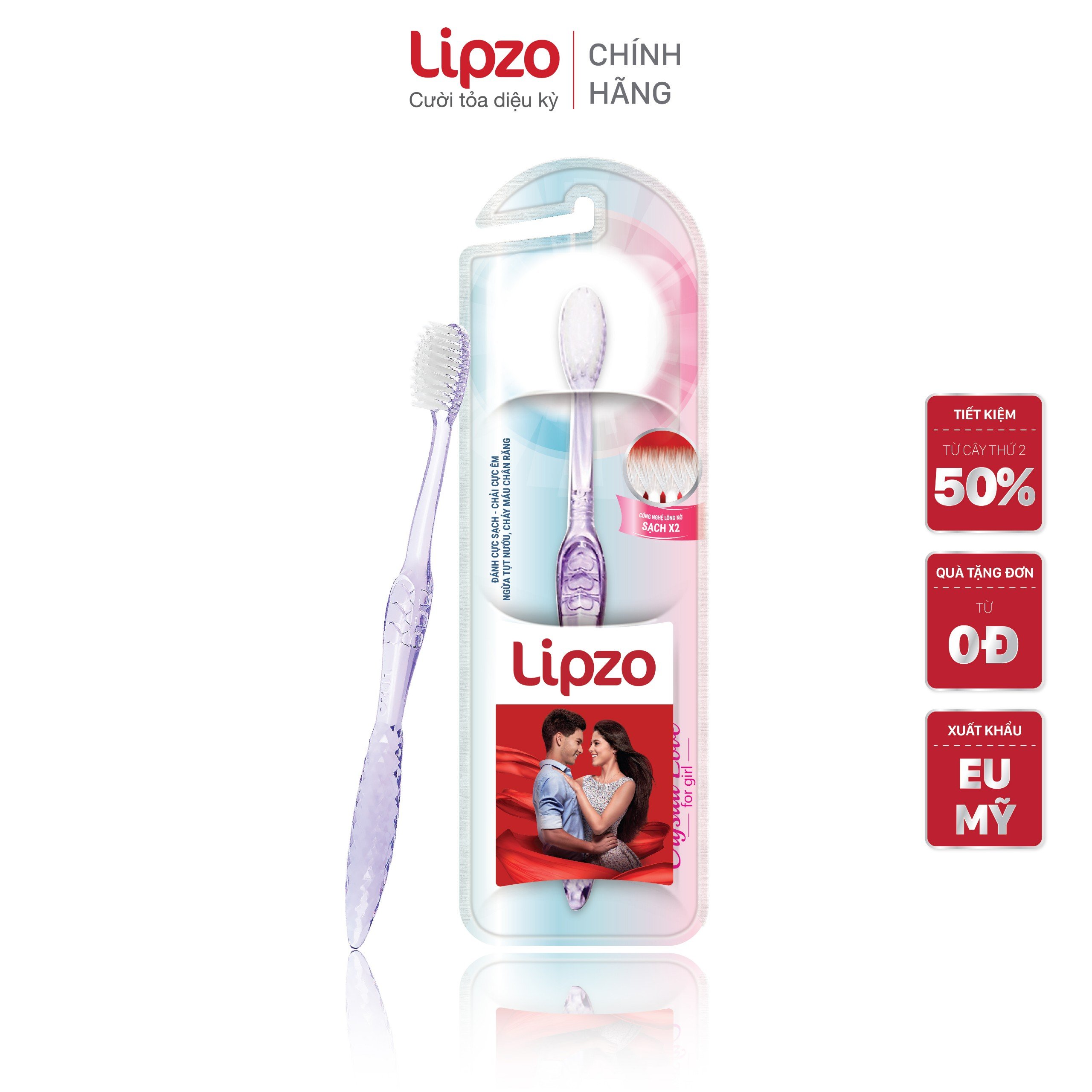 [Combo 5] Bàn Chải Đánh Răng Lipzo Crystal Love For Girl Cho Nữ Giới  Công Nghệ Lông Nở Kết Hợp Chỉ Tơ Nha Khoa Siêu Mềm Mảnh