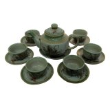 Ấm chén trà dáng bẹt hoa văn chuồn chuồn Bát tràng NNGS 199