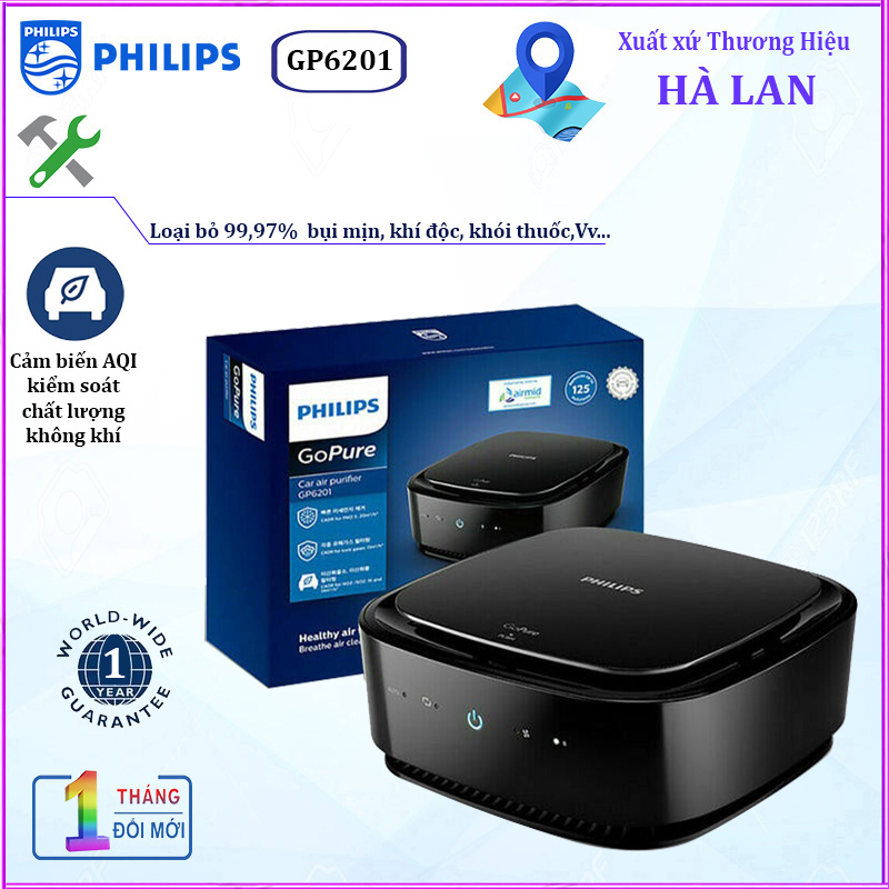 Máy khử mùi, lọc không khí trên xe ô tô nhãn hiệu Philips GP6201