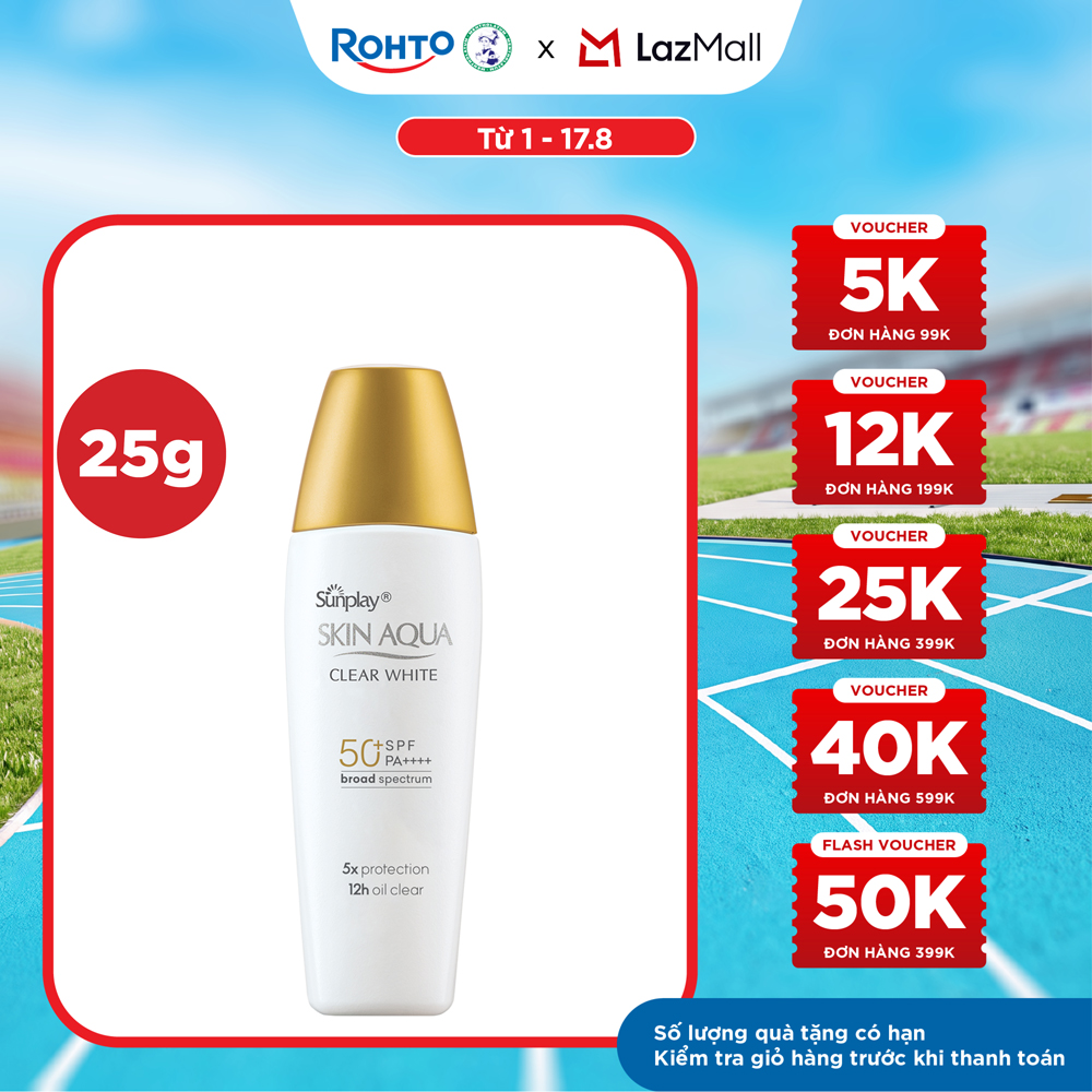 Kem chống nắng Skin Aqua dưỡng trắng, kiểm dầu, dùng hàng ngày dạng sữa Sunplay Skin Aqua Clear White Eco Việt Nam SPF50, PA++++ 25g