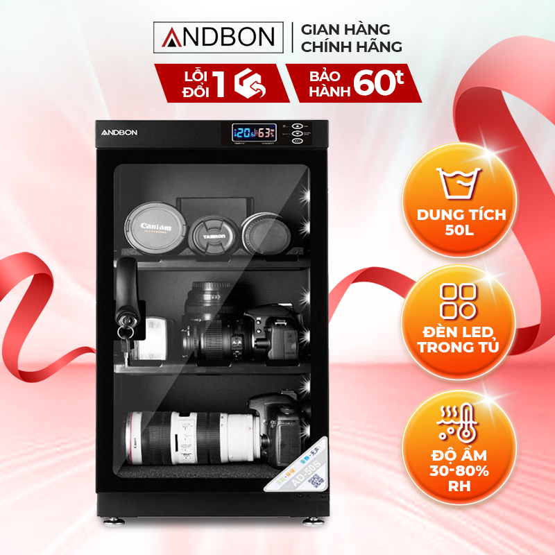 Tủ chống ẩm ANDBON AD50S dung tích 50L Phạm vi khống chế độ ẩm từ 30 80 RH Bảo hành điện tử Toàn Quốc