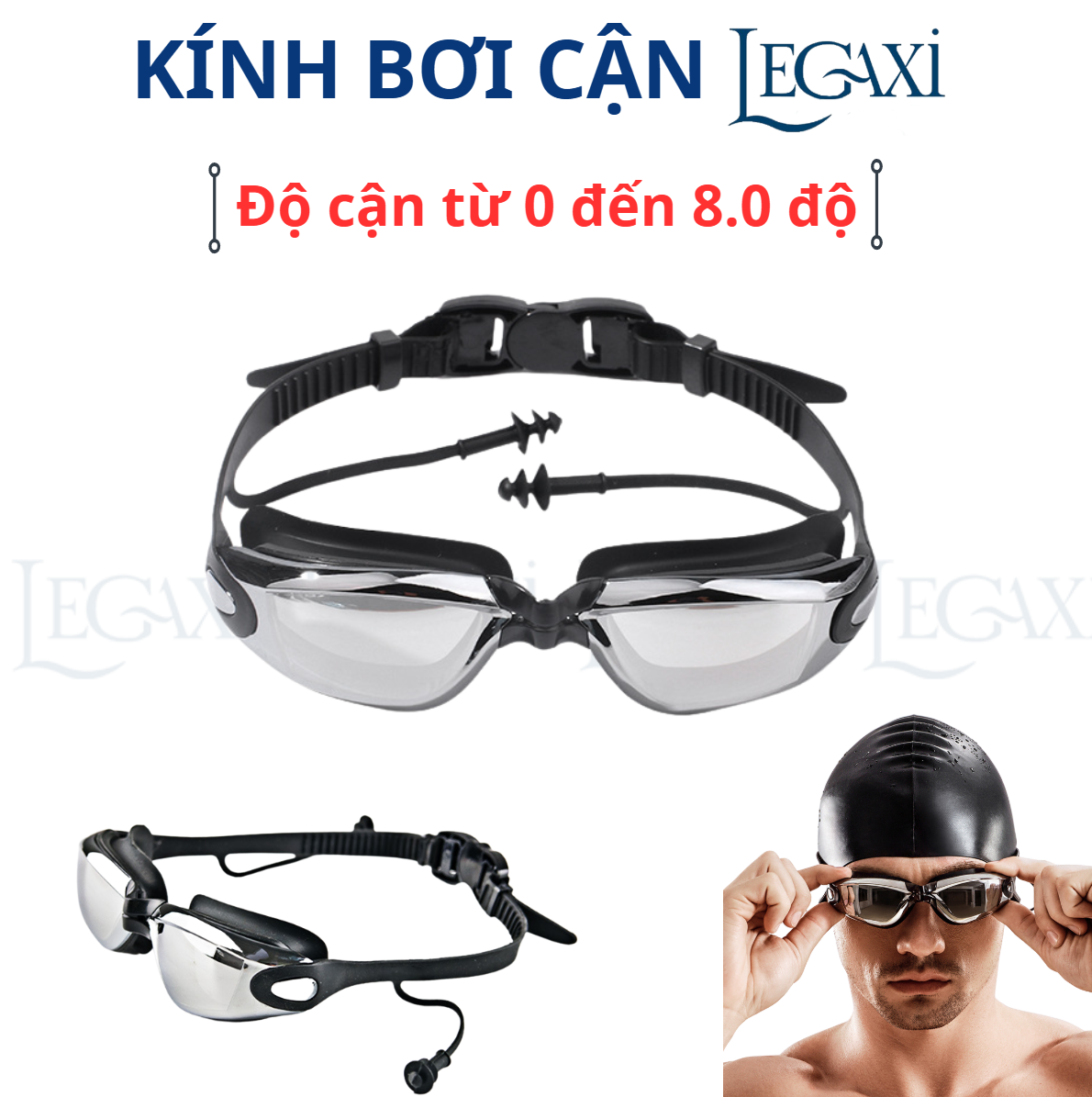 Kính Bơi Cận Thị Từ 1.5 Đến 8.0 Độ Mắt Tráng Gương Chống UV, Hấp Hơi Cho Người Lớn Và Trẻ Em