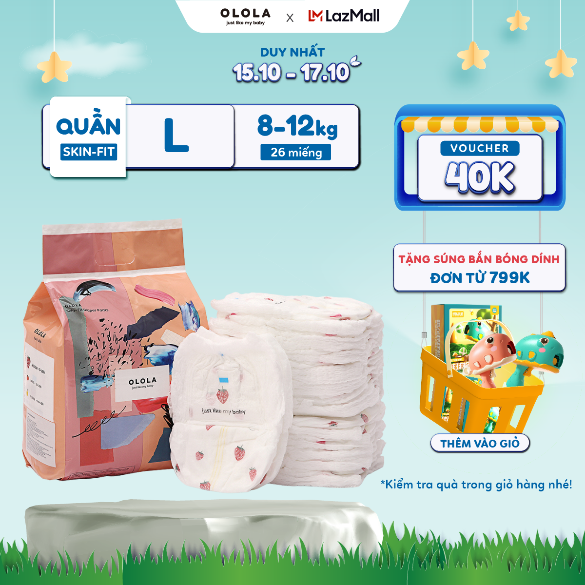 Diaper bỉm pants high-grade Olola skin fit size L 26 pieces Korean for baby
