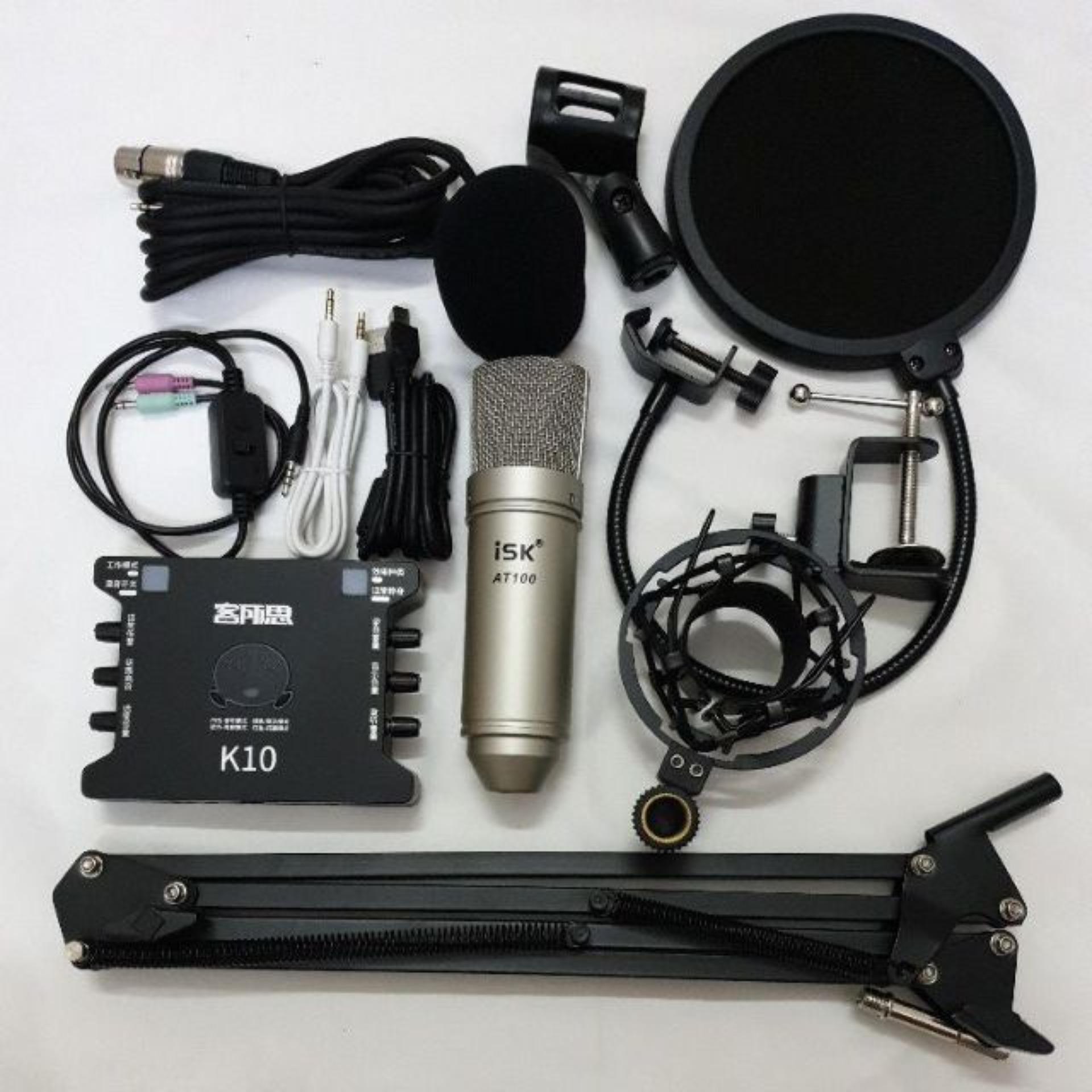 combo mic thu âm livestream k10 mic isk at100 2019 trọn bộ không kèm tai nghe