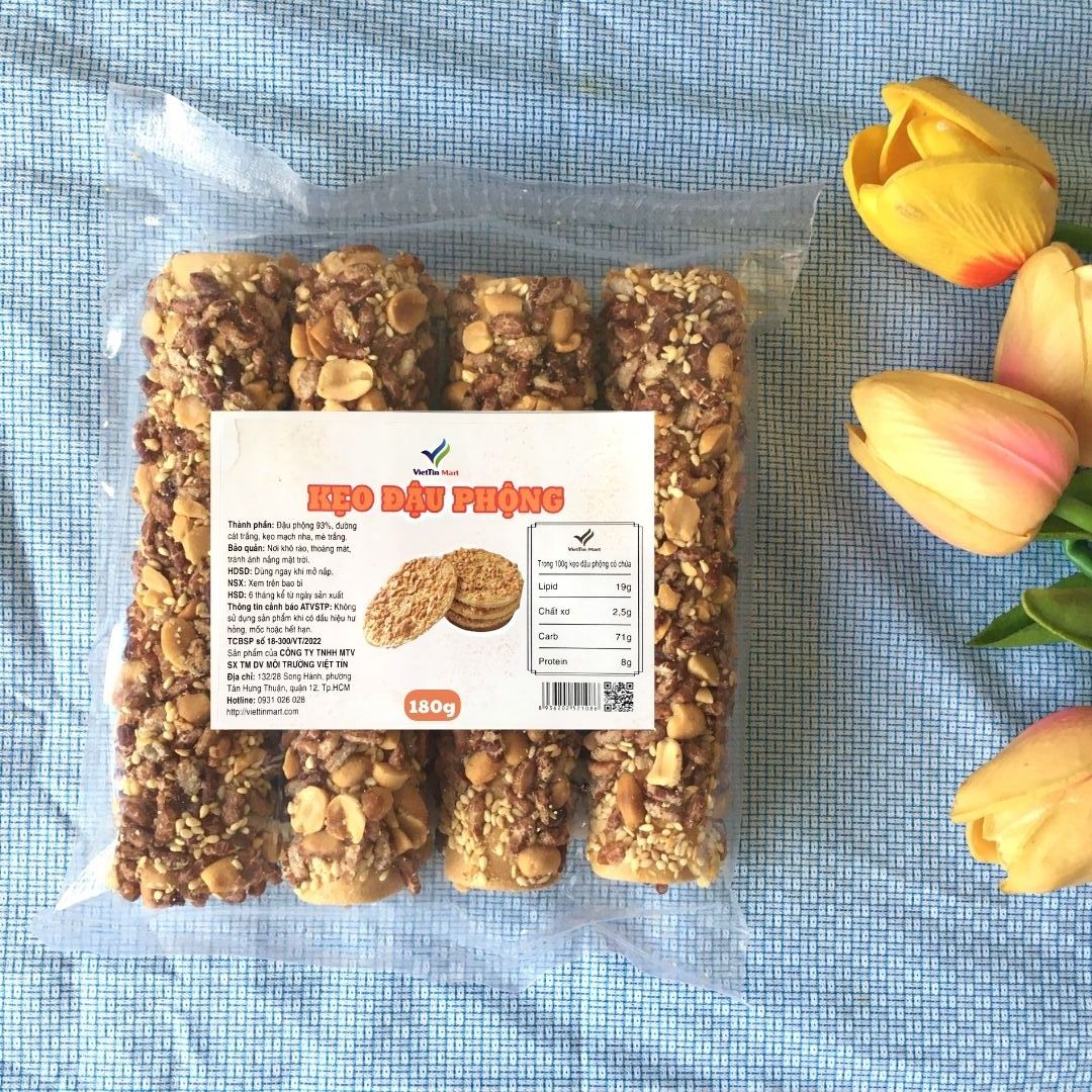 Kẹo gạo lứt đậu phộng cuộn tròn viettin mart 180g