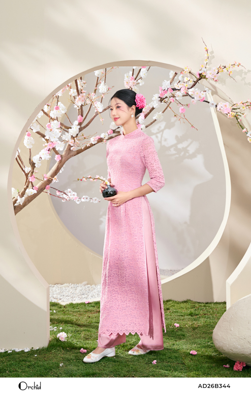 Set áo dài ren nhung thiết kế 4 tà cao cấp orchid - ad26b344