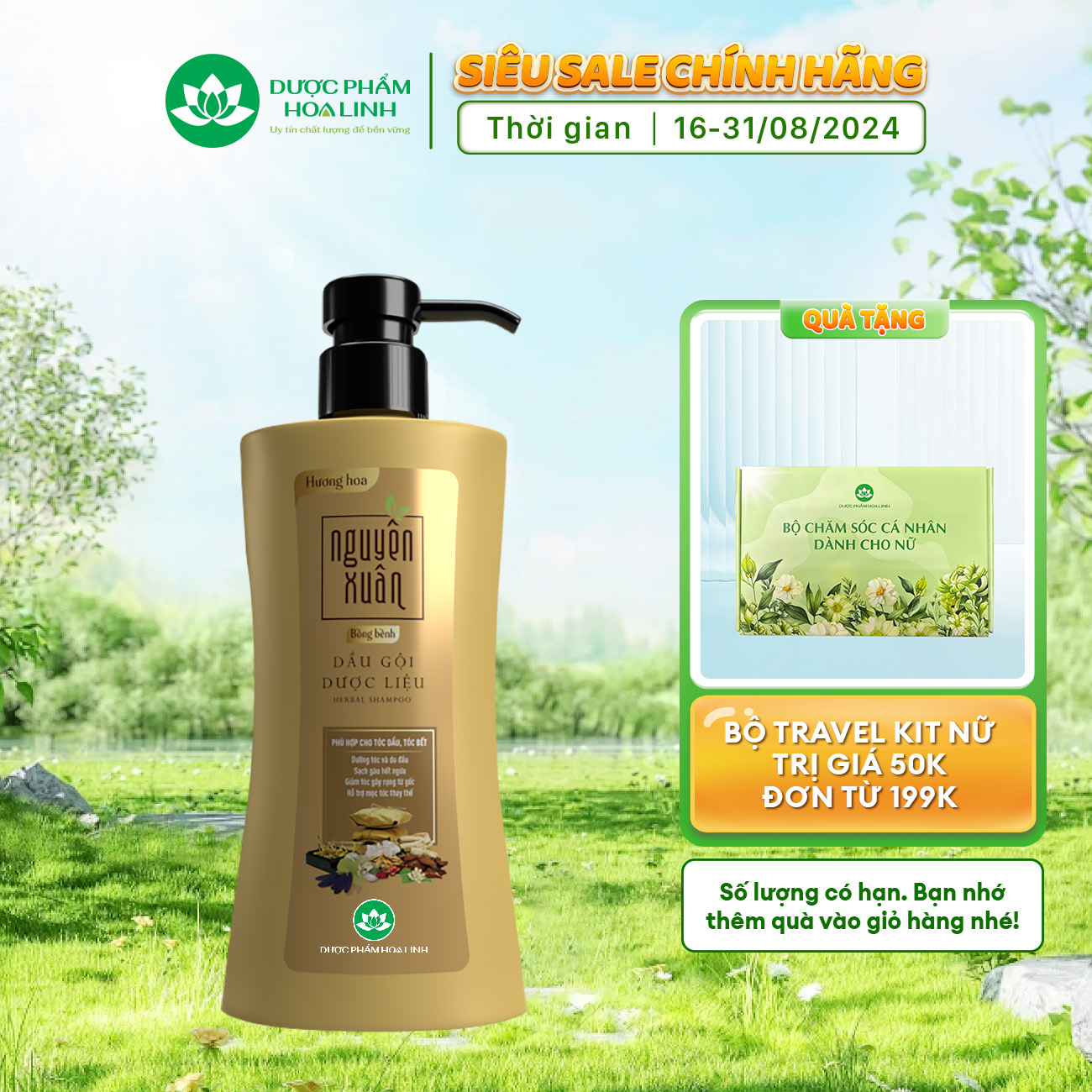Dầu gội dược liệu Nguyên Xuân bồng bềnh 350ml - Dành cho tóc dầu bết - Tặng thêm 10% thể tích giá không đổi