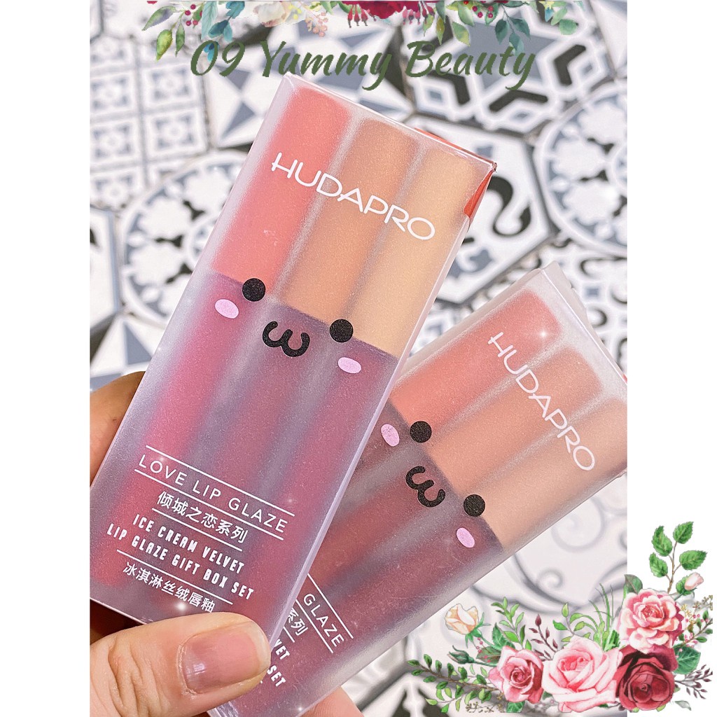 Set 3 cây son kem lì HUDAPRO lip gaze nội địa chính hãng lâu trôi mịn môi