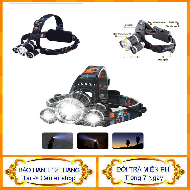 { Siêu Rẻ } Đèn bin siêu sáng - Đèn pin đội đầu 3 bóng siêu sáng có 4 chế độ, 2 pin sạc,1 bộ sạc, 1 dây đai - AHA Market