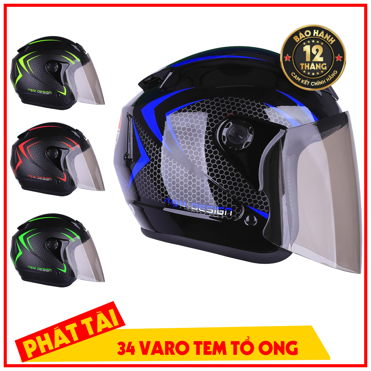 Mũ Bảo Hiểm 3/4 VARO Có Kính Cao Cấp - Chống UV - Thoáng Khí
