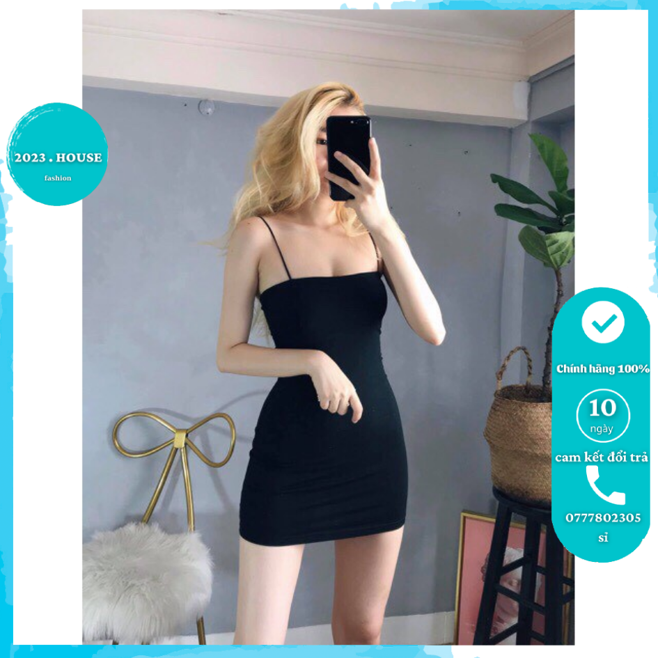 [HCM]Đầm thun hai dây sợi bún ôm body 2023 House