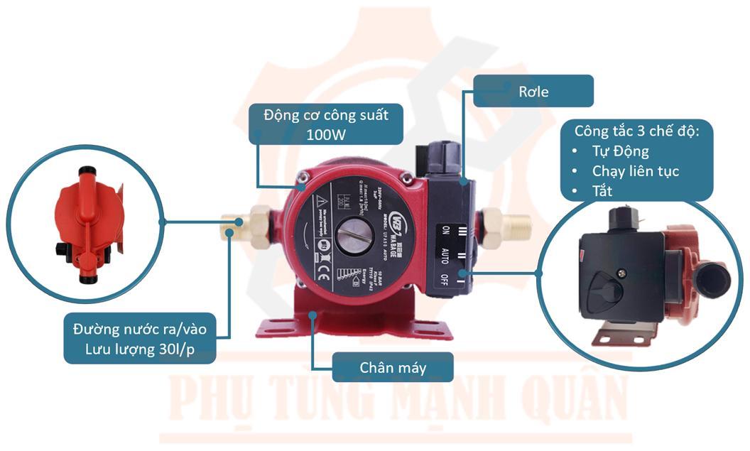 Máy bơm tăng áp tự động PERONI Ý cho dòng nước yếu, nhà WC, bình nóng lạnh, máy giặt công suất 100w