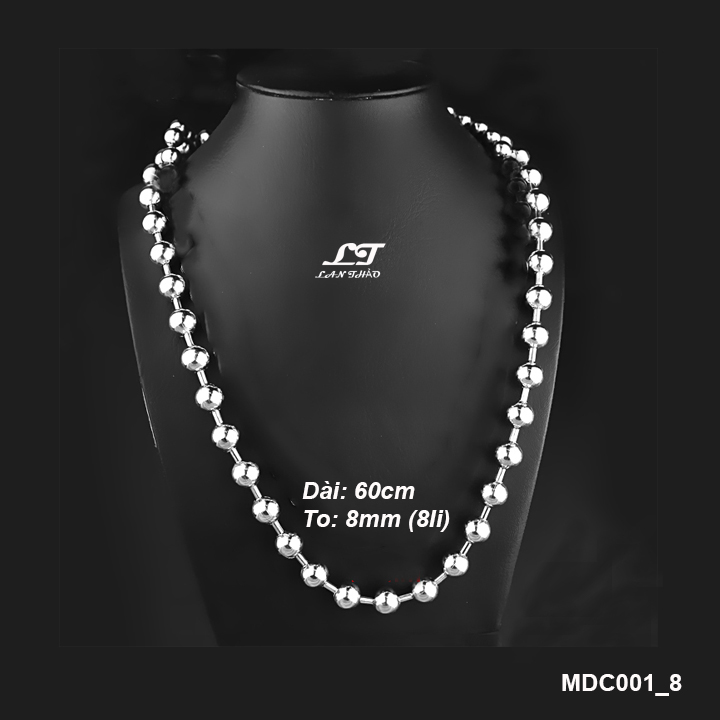Dây chuyền unisex bi tròn 8li MDC001-8 Không đen không gỉ sét