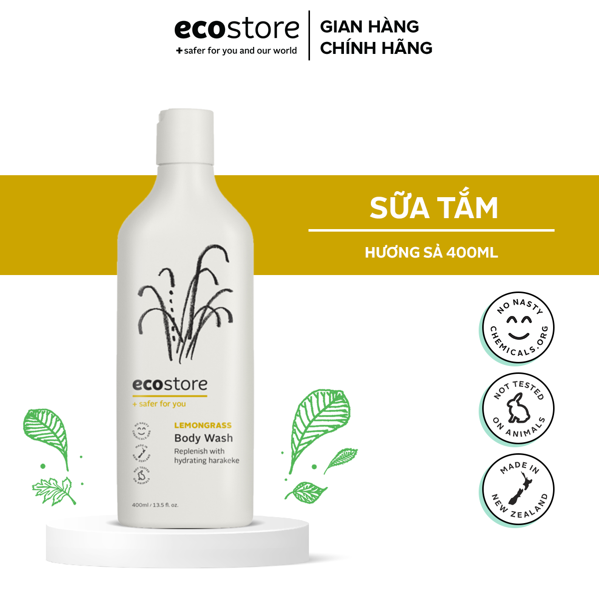 Sữa tắm gốc thực vật ECOSTORE 400ml Hương Sả - mềm da dưỡng ẩm thư giãn EXP..T07.2024