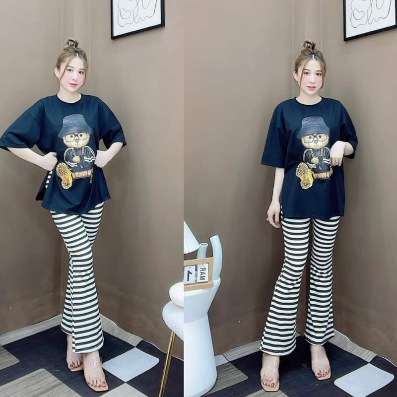 Đồ bộ nữ quần ống loe nữ cạp cao bigsize ESHOP quần thun gân len tăm cotton form rộng tay lửng co giãn đẹp DB35