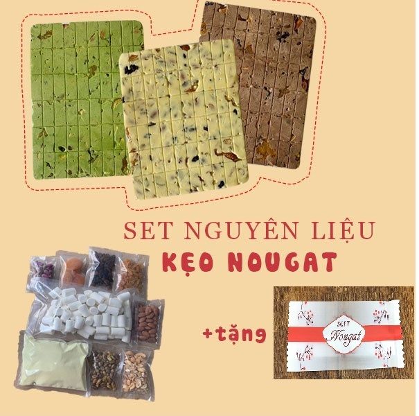 Set nguyên liệu làm kẹo nougat 11 món (giấy gạo và giấy nến) + tặng 50 tờ giấy gói kẹo (làm được 1kg kẹo) - Qua tết giao do đơn vị vận chuyển nghỉ
