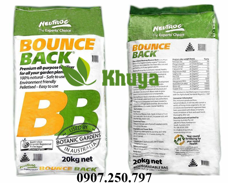 Phân bón hữu cơ bb bounce back dạng viên của úc 20kg