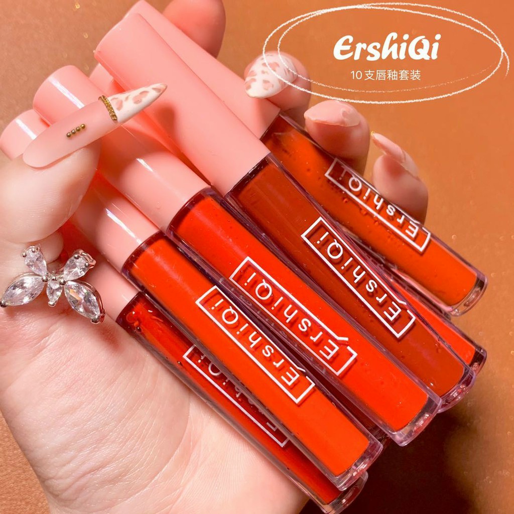 Set 10 cây son kem lì tint ershiqi fluffy lip glaze