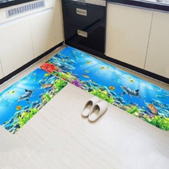 Bộ thảm bếp 3d loại dày - 2 món : nhiều mẫu - giao màu ngẫu nhiên