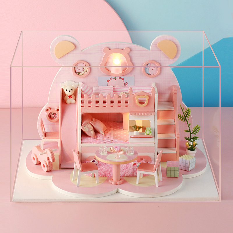 Mô hình nhà búp bê bằng gỗ có Đèn Led Mẫu Bear Workshop Tặng kèm Mica che bụi, keo và dụng cụ ráp ráp