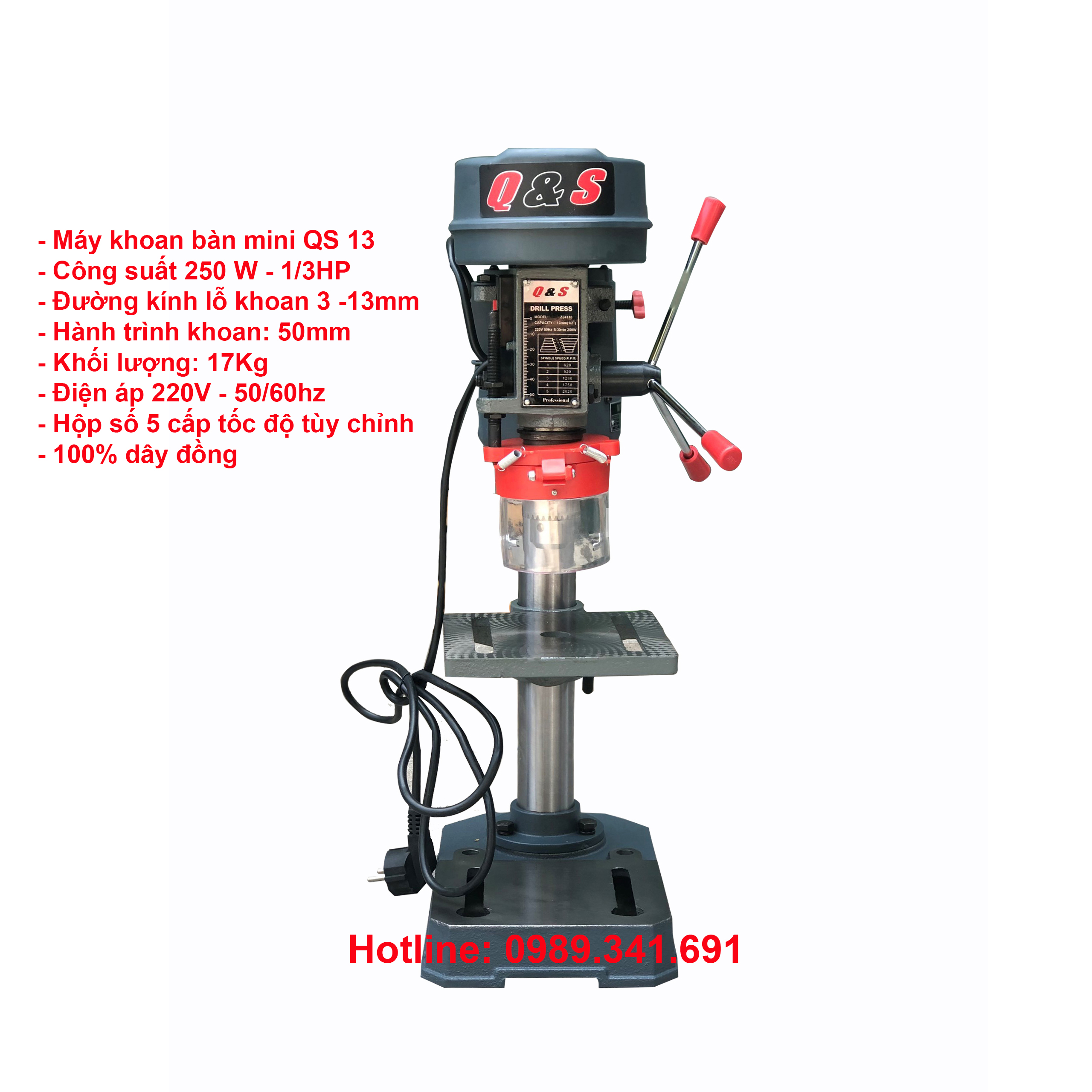 Máy khoan bàn mini Q&S - 13 1/3HP chĩnh hãng BH 12 tháng