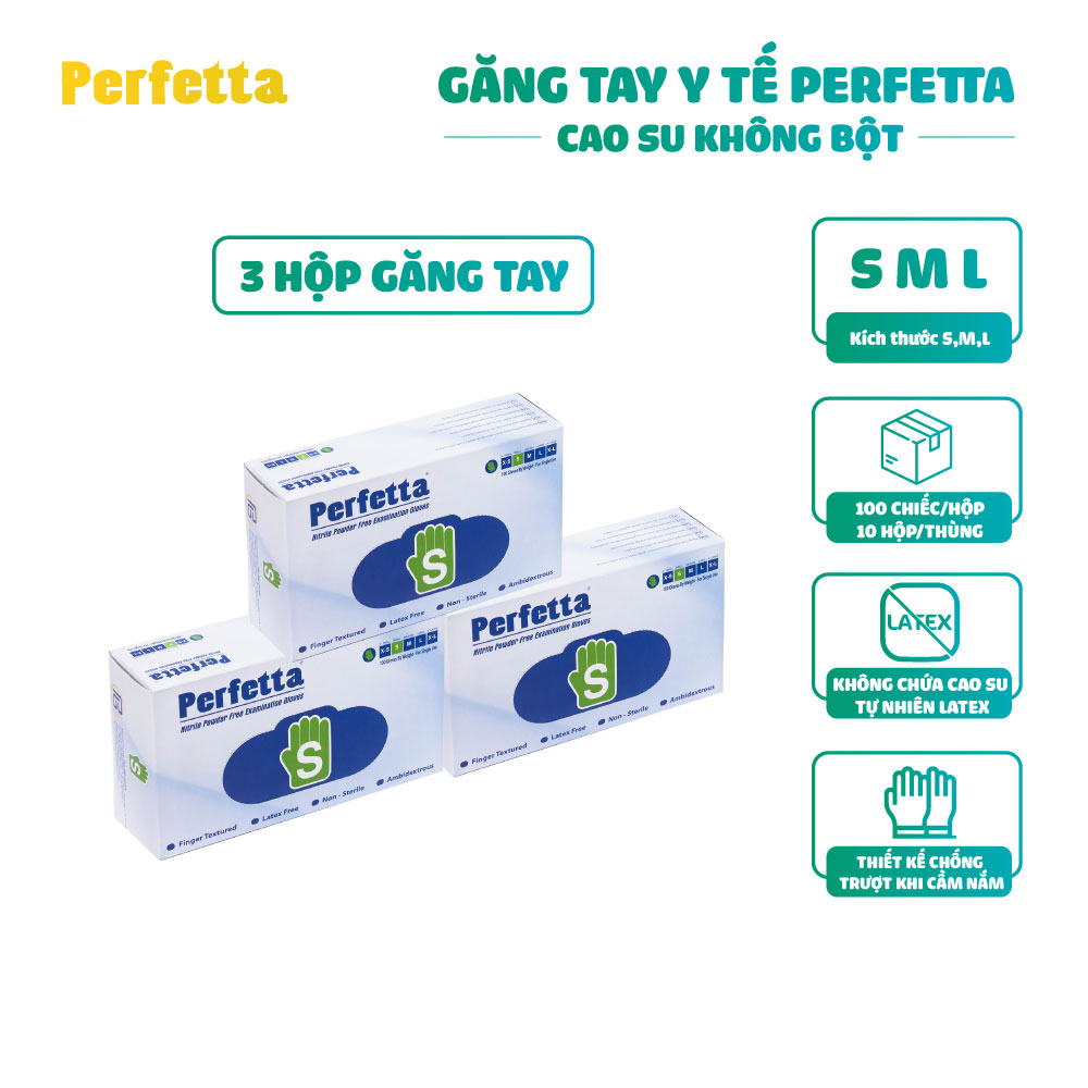 Combo 3 hộp găng tay cao su y tế không bột perfetta