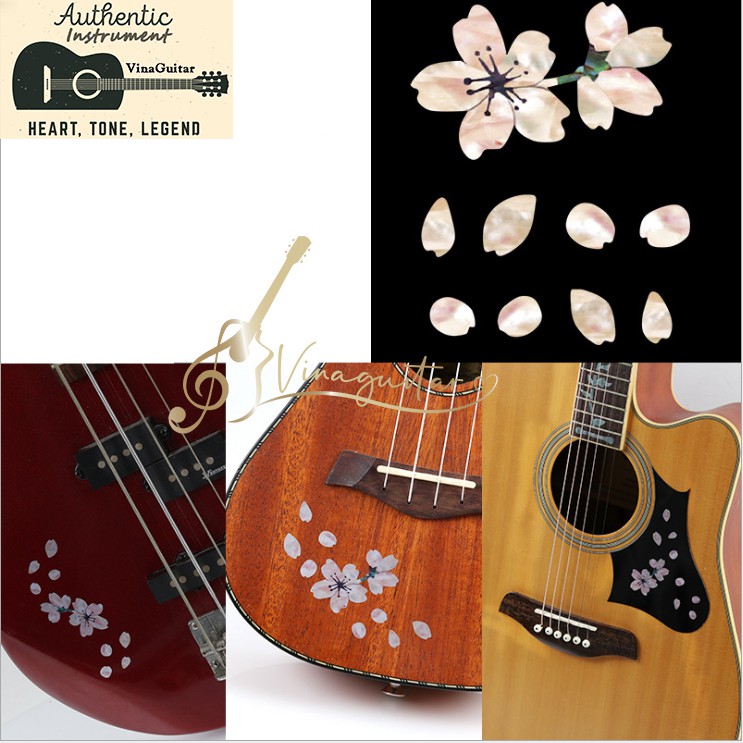 Dán khảm trang trí đàn guitar ukulele hình hoa anh đào ms12