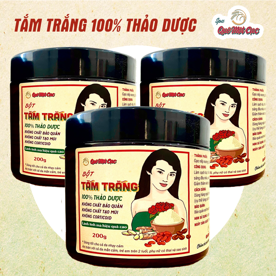 Bột tắm trắng da 100% thảo dược, bột tẩy tế bào chết, tẩy da chết toàn thân - Spa Quê Một Cục 200g - handmade