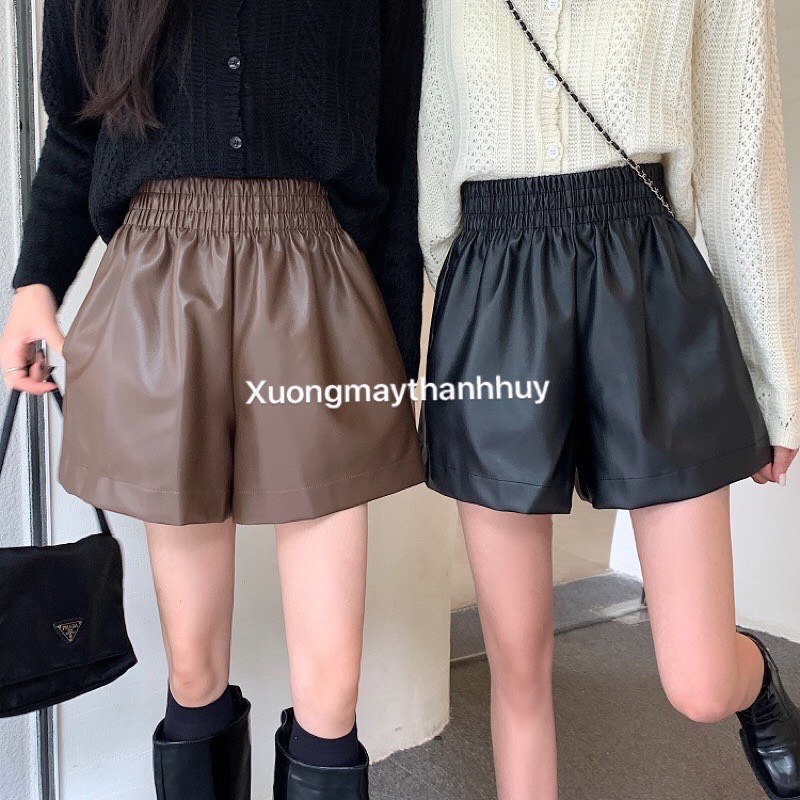 Quần short da nữ thời trang - quần sóc da cạp chun to dáng xòe hàng cao cấp kanimi- mã 3920 không đai