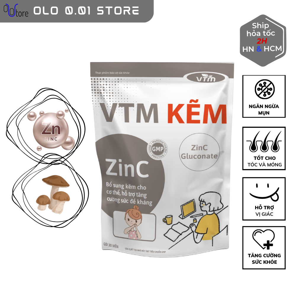 Viên uống VTM bổ sung Vitamin C, Collagen, Biotin, Glutathione, kẽm hỗ trợ sáng da, giảm mụn, mờ thâm