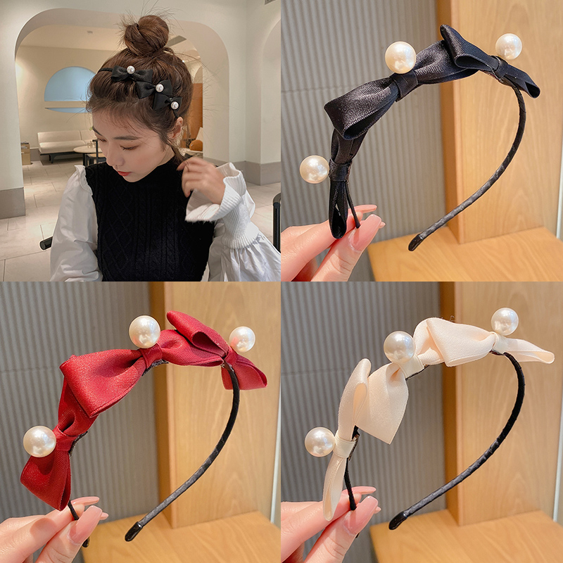 Băng đô nơ, bờm nơ Cài tóc đính ngọc trai cổ điển thanh lịch cho nữ siêu xinh