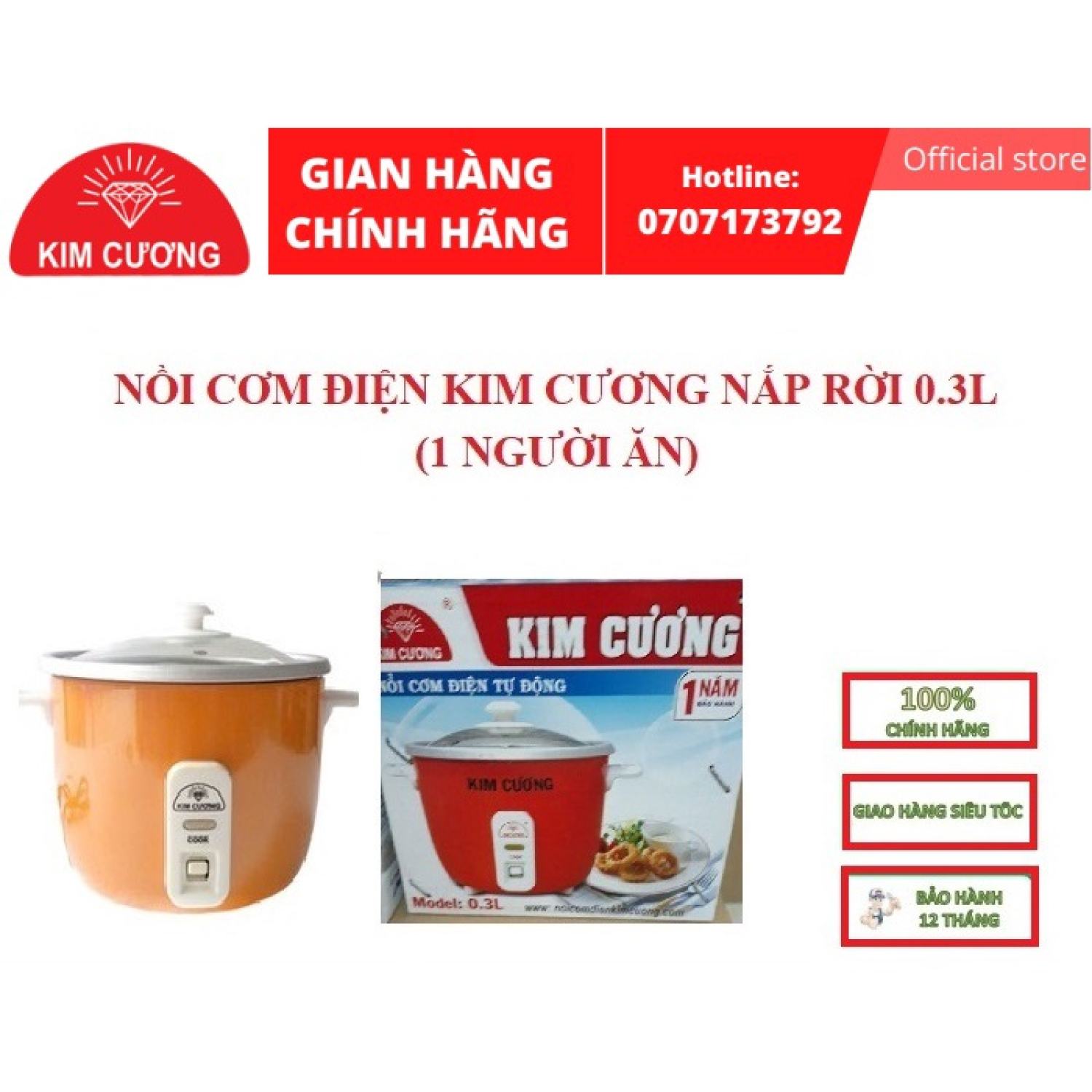 Nồi cơm điện mini 1 người ăn kim cương 0.3l - bảo hành 12 tháng