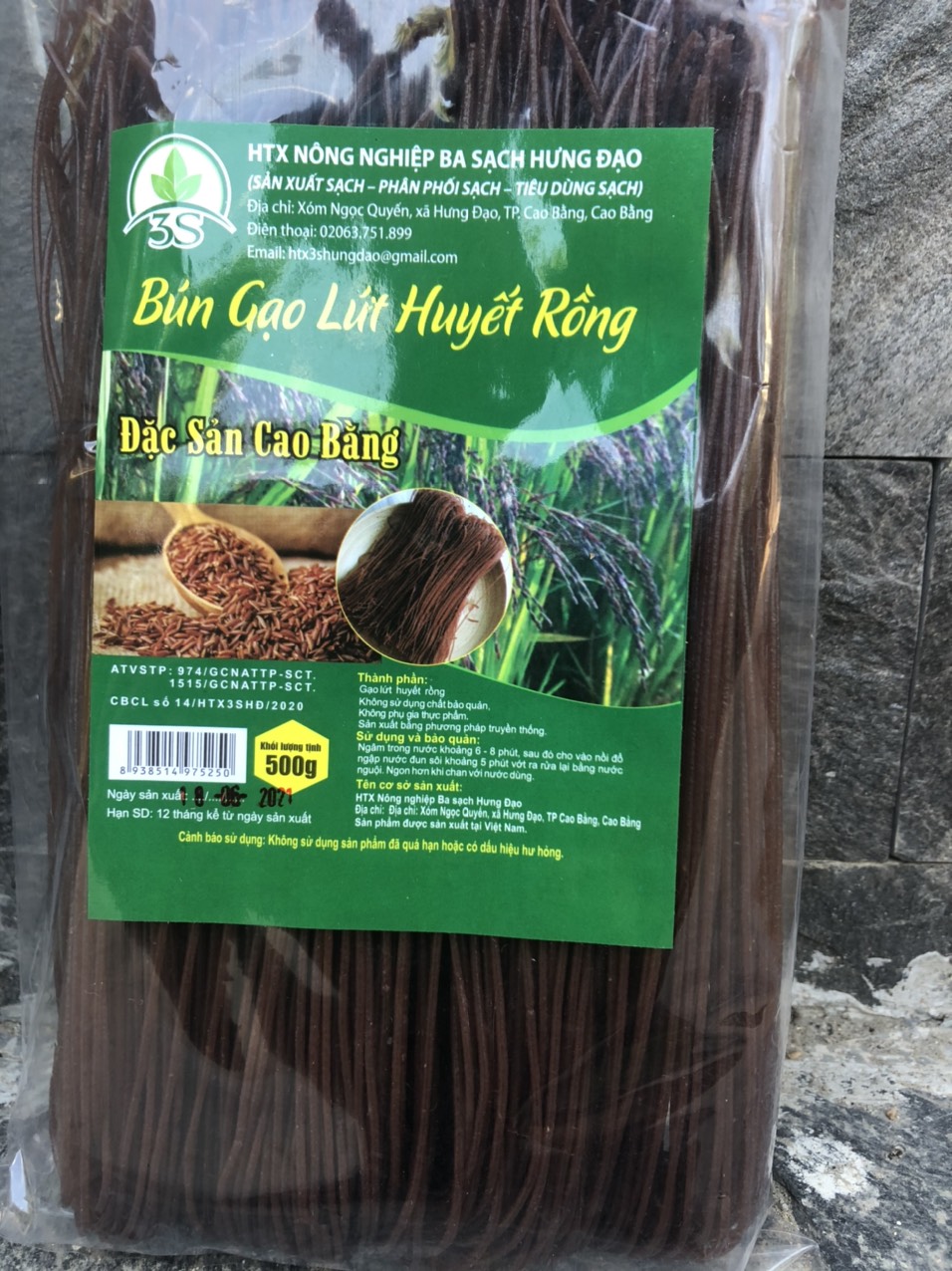 Bún gạo lứt huyết rồng Cao Bằng 500gr - Hàng nông sản sạch, thực dưỡng, Eat clean