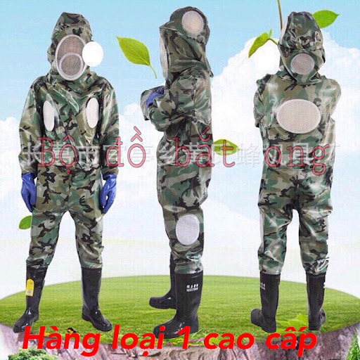 Bộ quần áo bắt ong rừng-ong đất-ong bò vẽ liền ủng có lỗthoáng hàng cao cấp