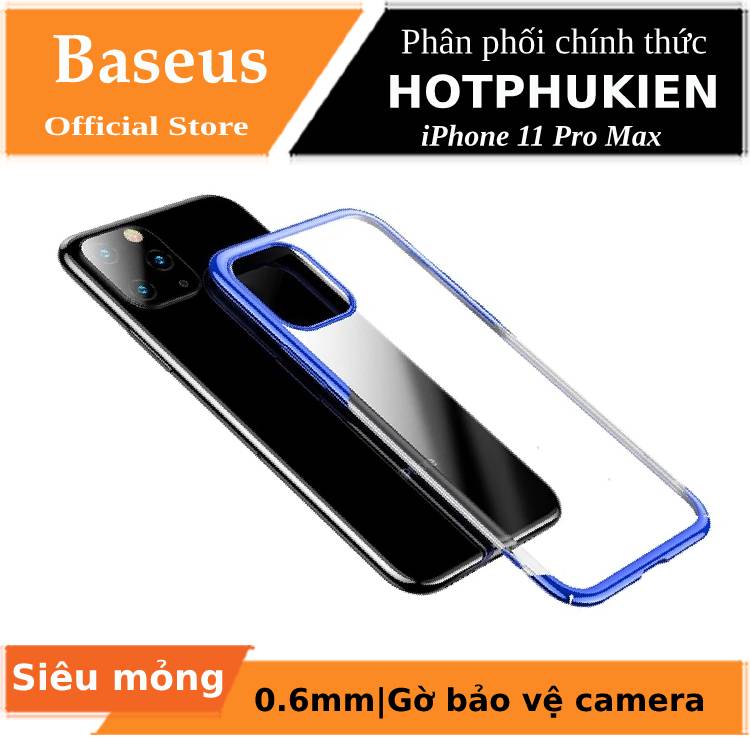 Ốp lưng Slim viền màu mạ crom iPhone 11 Pro Max (6.5 inch) Hiệu Baseus Glillter (mỏng 0.6mm, silicon chống sốc, chống va đập, gờ bảo vệ Camera, Mạ Crom sang trọng - Phân phối bởi Hotphukien