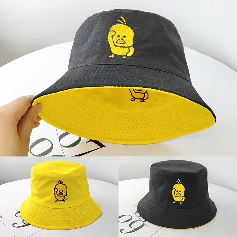 Nón Bucket Nam Nữ Rộng Vành 2 Lớp Họa Tiết Thêu Vịt Vàng, Mũ Tai Bèo Thể Thao Thoáng Mát