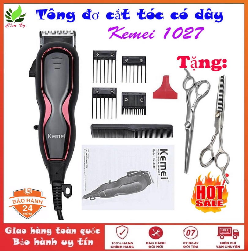 [Tặng 02 kéo cắt tỉa chuyên dụng] Tông đơ cắt tóc có dây Kemei 1027- Tông đơ, tăng đơ cắt tóc, hớt tóc có dây chuyên nghiệp kemei 1027 dùng cho gia đình, người lớn,trẻ em,salon tóc bền đẹp - tiện dụng.