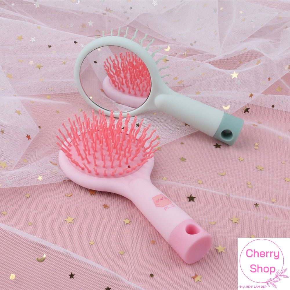 [HCM][TẶNG THUN CỘT TÓC] Bộ Gương Lược Massage Cầm Tay Mini Dễ Thương
