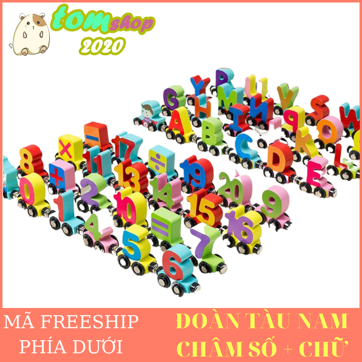 Đồ chơi cho bé, đoàn tàu nam châm chữ, số, đoàn tàu thả hình khối hàng đẹp