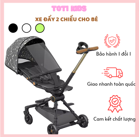 Xe đẩy 2 chiều gấp gọn Toti Kids, xe đẩy cho bé điều chỉnh 3 chế độ ngả lưng kèm khay cốc và túi đựng đồ