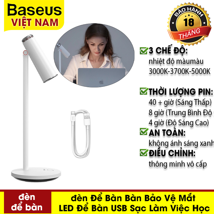 Đèn baseus để bàn bàn đọc sách bảo vệ mắt led để bàn usb sạc làm việc học