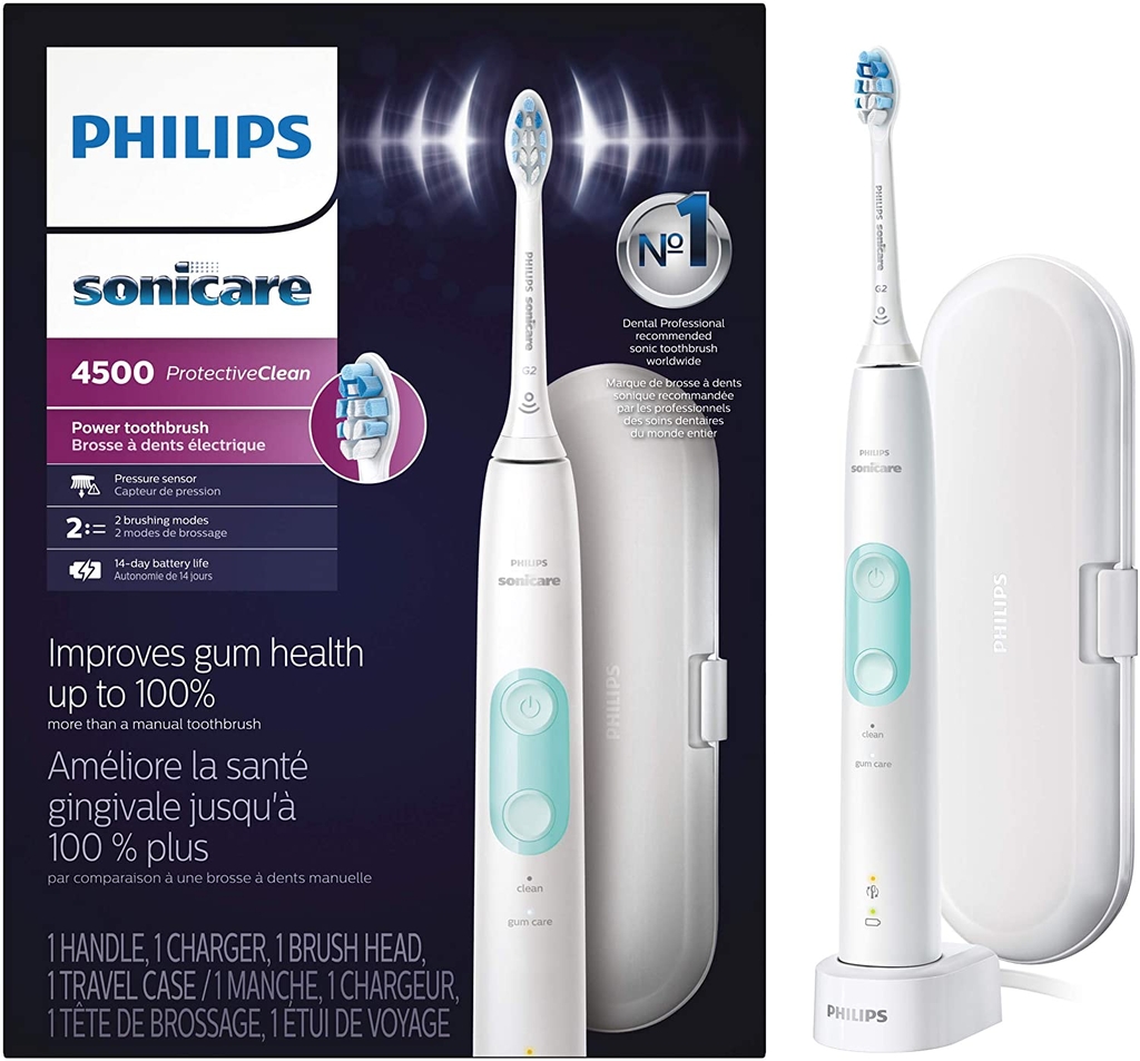 Bàn chải điện Philips Sonicare protectiveclean 4500 Trắng. Hàng Mỹ nguyên hộp