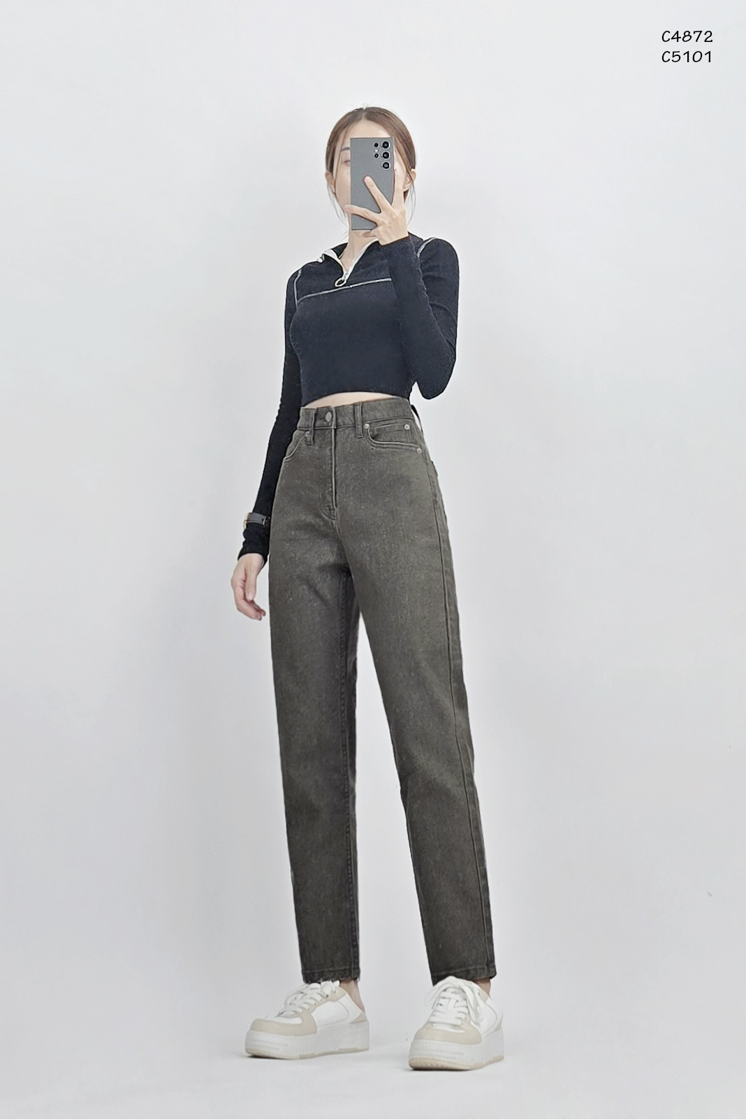 C4872 - Quần jeans xuất, ống đứng, lai rách, kiểu